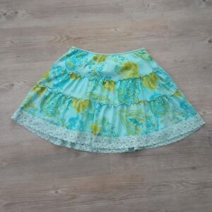 Y2K Green Blue Tiered Paisley Mini Fairy Skirt